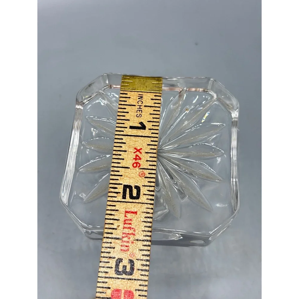 Vtg Clear‎ Glass Decanter Stopper Square Starburst Design Heavy 2.5